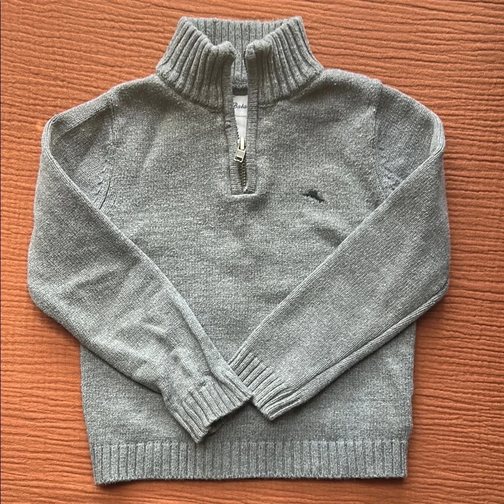 Gray Half-Zip Ribbed Collar Sweater - Women